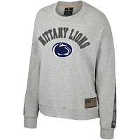 Women's Colosseum Heather Gray Penn State Nittany Lions OHT Military Appreciation Flag Rank Dolman Pullover Sweatshirt