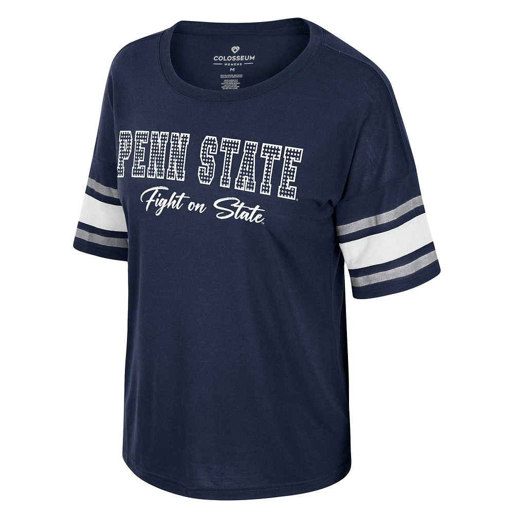 Women's Colosseum Navy Penn State Nittany Lions I'm Gliding Here Rhinestone T-Shirt