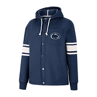Women's Colosseum Navy Penn State Nittany Lions Mia Striped Full-Snap Hoodie Jacket