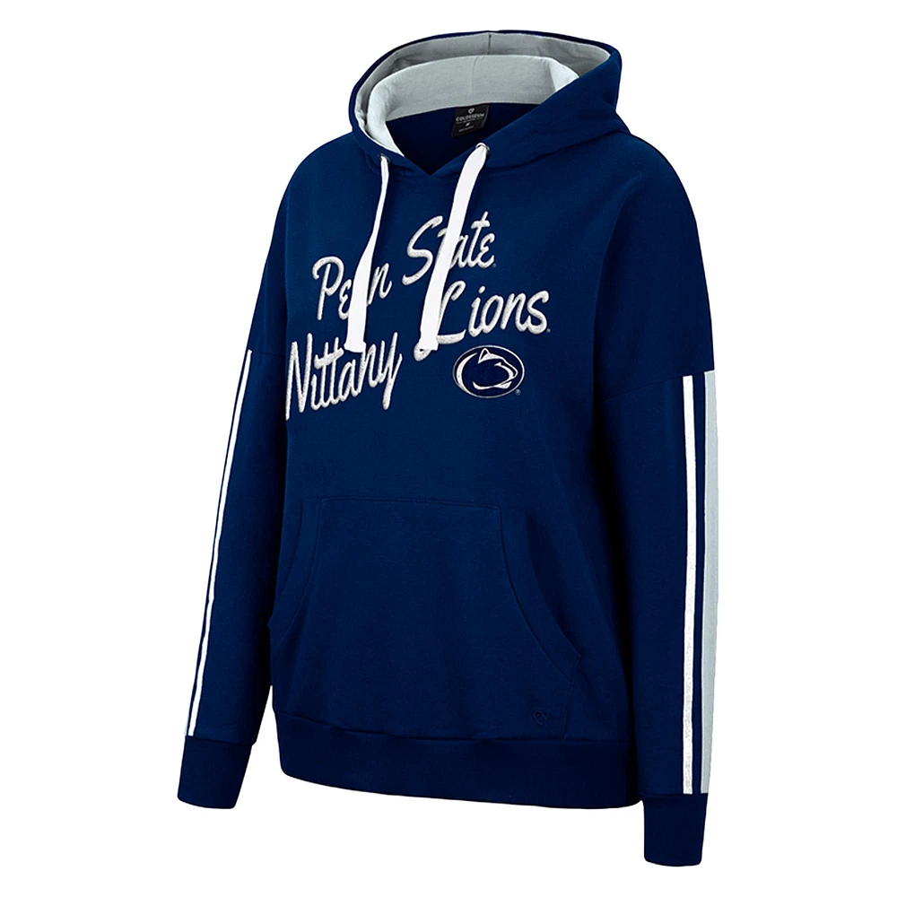 Women's Colosseum Navy Penn State Nittany Lions Serena Oversized Sleeve Striping Pullover Hoodie