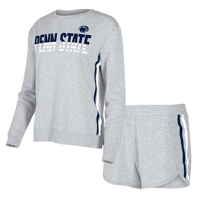 Ensemble de nuit Concepts Sport gris Penn State Nittany Lions Cedar Tri-Blend t-shirt à manches longues et short pour femmes