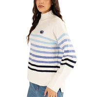 Women's Lusso  White Penn State Nittany Lions Simone Striple Mock Neck Oversized Pullover Sweater