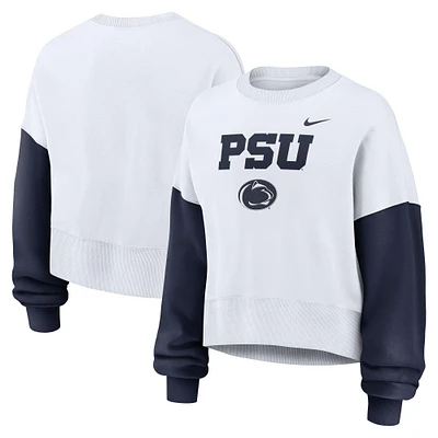 Women's Nike White Penn State Nittany Lions Oversized Color-Block Pullover Sweatshirt