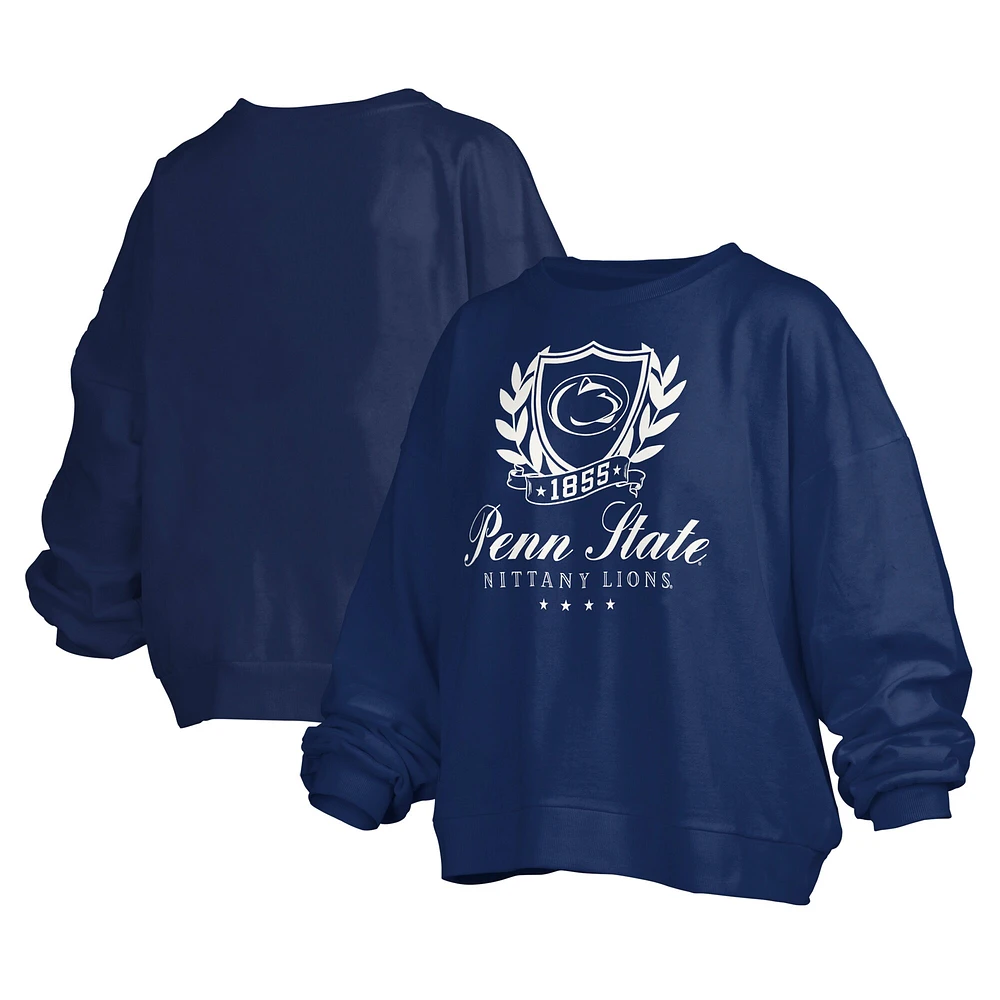 Sweat-shirt surdimensionné Janice pour femme avec inscription Big Aug Script Penn State Nittany Lions bleu marine Pressbox