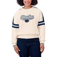 Women's WEAR by Erin Andrews  Cream Penn State Nittany Lions Chenille Woven Patch Stripe Pullover Sweater