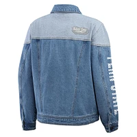 Women's WEAR by Erin Andrews Denim Penn State Nittany Lions Sleeve Hit Colorblock Button-Down Jacket