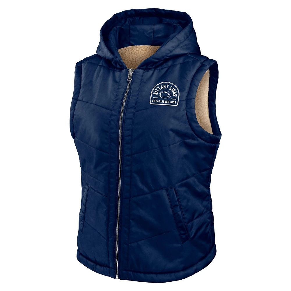 Women's WEAR by Erin Andrews Navy/Cream Penn State Nittany Lions Reversible Full-Zip Hoodie Vest