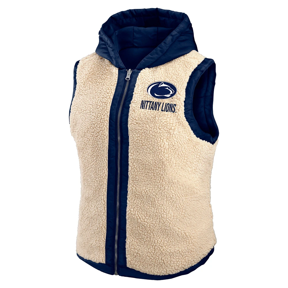 Women's WEAR by Erin Andrews Navy/Cream Penn State Nittany Lions Reversible Full-Zip Hoodie Vest