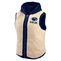 Women's WEAR by Erin Andrews Navy/Cream Penn State Nittany Lions Reversible Full-Zip Hoodie Vest