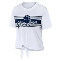 Women's WEAR by Erin Andrews White Penn State Nittany Lions Striped Front Knot Cropped T-Shirt