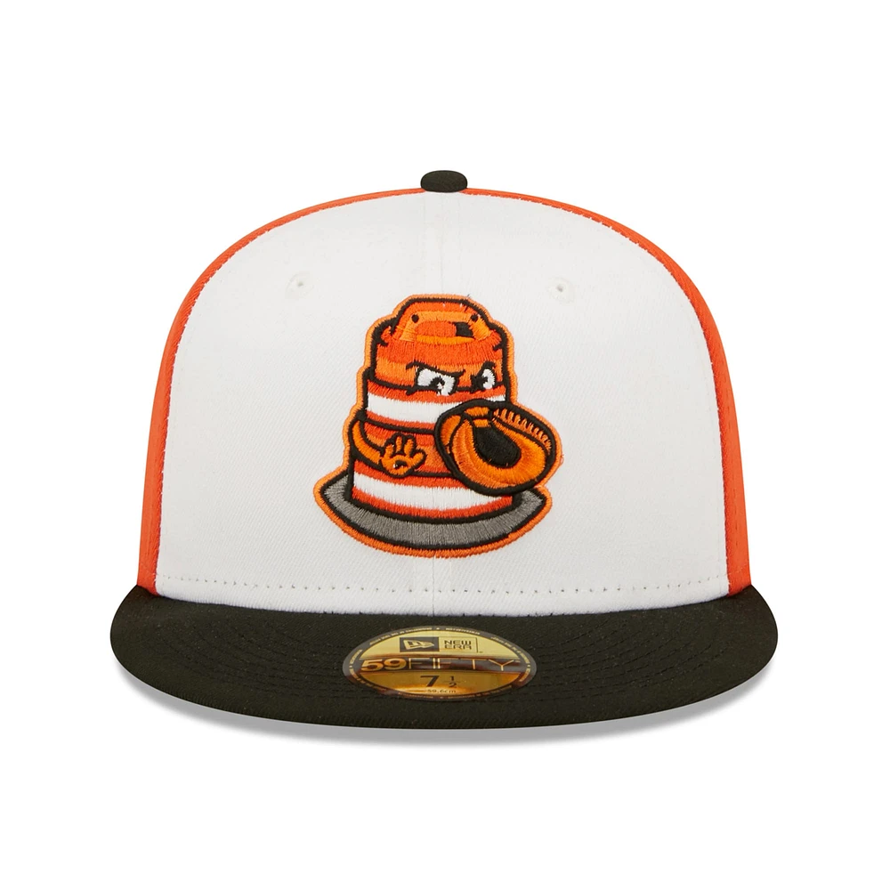 Men's New Era White/Black Peoria Chiefs Orange Barrels Theme Night 59FIFTY Fitted Hat