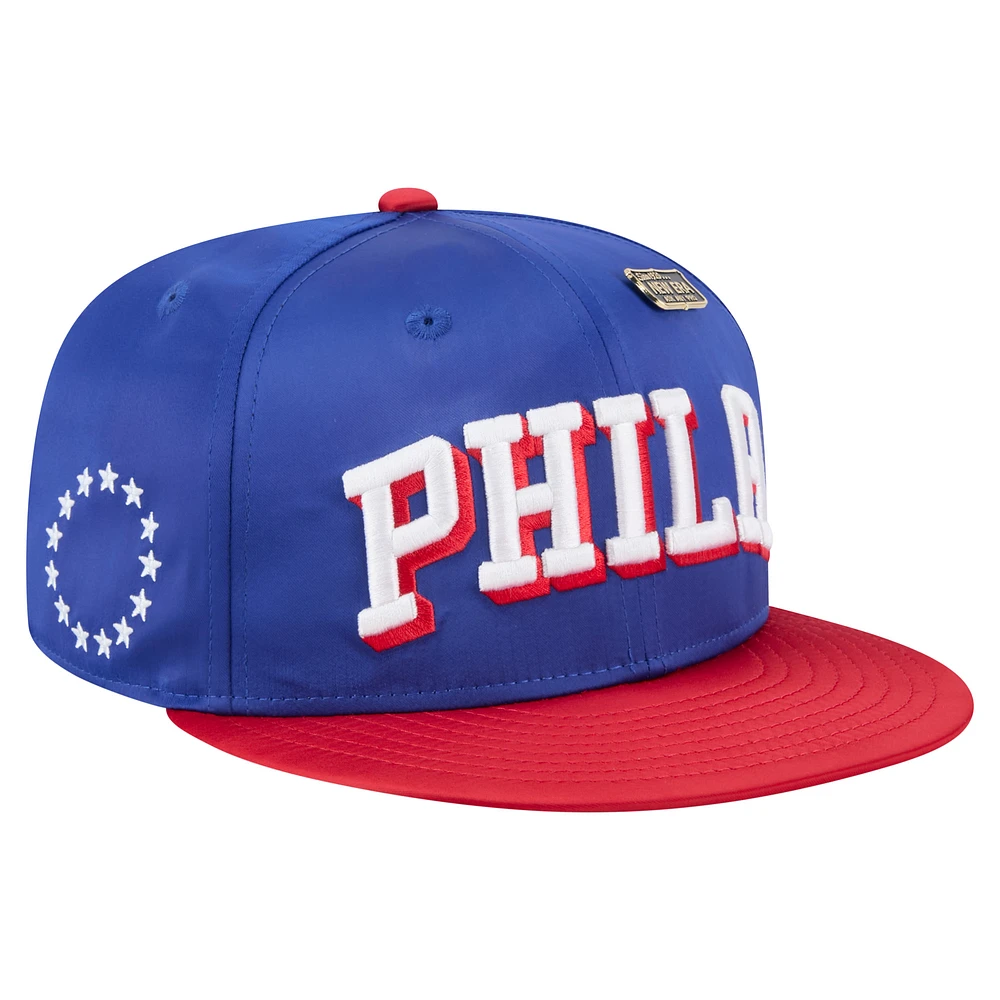 Men's New Era Royal/Red Philadelphia 76ers Throwback Satin Vintage Pin Two-Tone 59FIFTY Fitted Hat