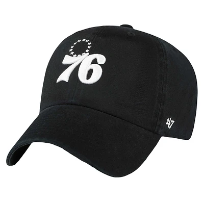 Casquette ajustable Clean Up '47 noire des Philadelphia 76ers Core Logo pour hommes