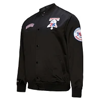 Men's Black Philadelphia 76ers Hardwood Classics Blackout Collection Satin Full-Zip Jacket