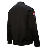 Men's Black Philadelphia 76ers Hardwood Classics Blackout Collection Satin Full-Zip Jacket