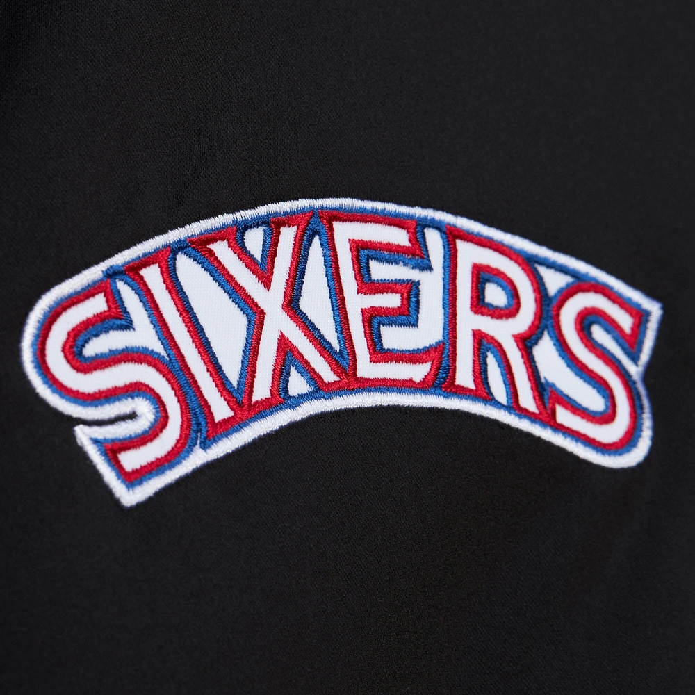 Men's Black Philadelphia 76ers Hardwood Classics Blackout Collection Satin Full-Zip Jacket