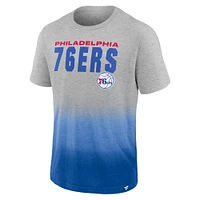 Men's Fanatics Heathered Gray/Royal Philadelphia 76ers Board Crasher Dip-Dye T-Shirt