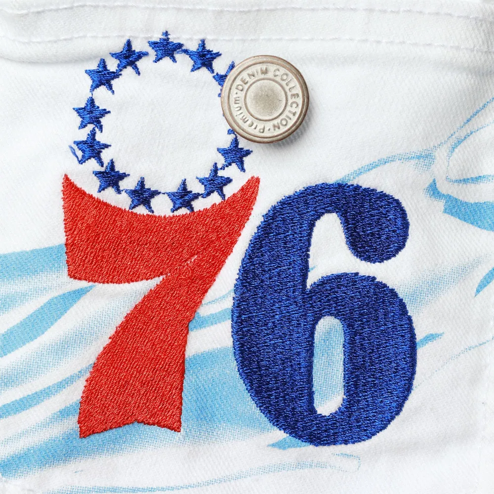 Men's FISLL White Philadelphia 76ers Ice Cloud Denim Jacket
