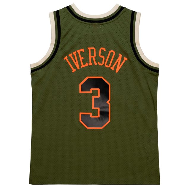 Mitchell & Ness Allen Iverson Olive Philadelphia 76ers 1996/97 Swingman pour homme - Maillot Édition de vol