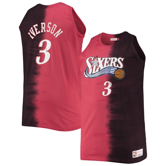 Débardeur pour homme Mitchell & Ness Allen Iverson rouge/noir Philadelphia 76ers Big Tall Profile Tie-Dye Player
