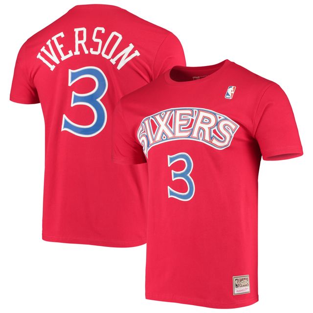 T-shirt Mitchell & Ness Allen Iverson rouge Philadelphia 76ers Hardwood Classics avec nom et numéro