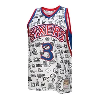 Men's Mitchell & Ness Allen Iverson White Philadelphia 76ers 1996/97 Hardwood Classics Doodle Swingman - Jersey