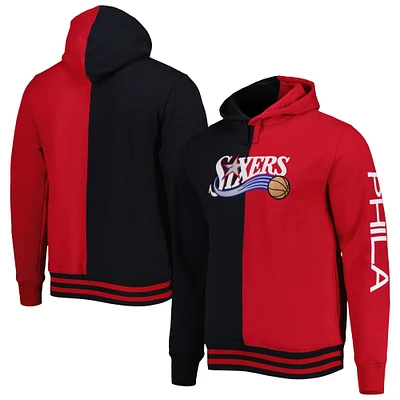 Chandail à capuchon fendu pour homme des Philadelphia 76ers Hardwood Classics de Mitchell & Ness, noir/rouge