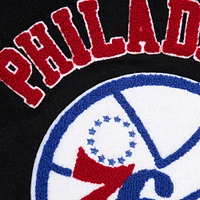 Men's Mitchell & Ness  Black Philadelphia 76ers Hardwood Classics Blackout Collection Full-Snap Varsity Jacket