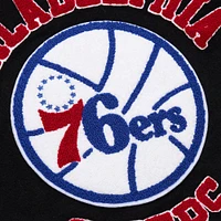 Men's Mitchell & Ness  Black Philadelphia 76ers Hardwood Classics Blackout Collection Full-Snap Varsity Jacket