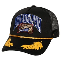 Mitchell & Ness pour homme Philadelphia 76ers noir Hardwood Classics Gold Leaf Mesh Trucker Snapback Hat