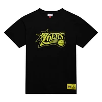 Men's Mitchell & Ness Black Philadelphia 76ers Hardwood Classics Neon Nights Premium T-Shirt