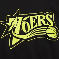 Men's Mitchell & Ness Black Philadelphia 76ers Hardwood Classics Neon Nights Premium T-Shirt