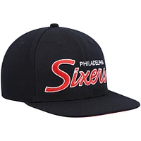 Men's Mitchell & Ness Black Philadelphia 76ers Hardwood Classics Script 2.0 Snapback Hat