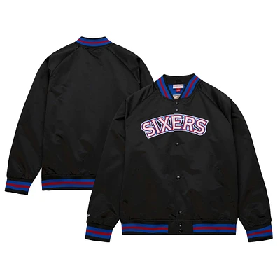 Veste noire Mitchell & Ness Philadelphia 76ers Hardwood Classics Throwback Wordmark Raglan Full Snap pour hommes