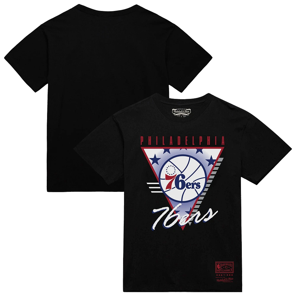 Men's Mitchell & Ness Black Philadelphia 76ers Worldwide Collection Tri-Logo T-Shirt