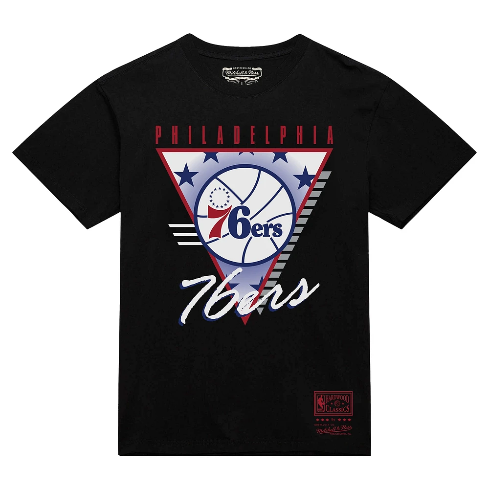 Men's Mitchell & Ness Black Philadelphia 76ers Worldwide Collection Tri-Logo T-Shirt