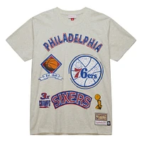 T-shirt rétro de championnat Mitchell & Ness Oatmeal Philadelphia 76ers Hardwood Classics Legacy Defined pour homme