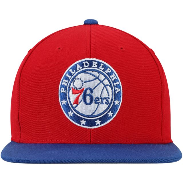Laine bicolore rouge des Philadelphia 76ers Mitchell & Ness pour hommes - Casquette Snapback