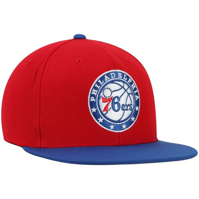 Laine bicolore rouge des Philadelphia 76ers Mitchell & Ness pour hommes - Casquette Snapback