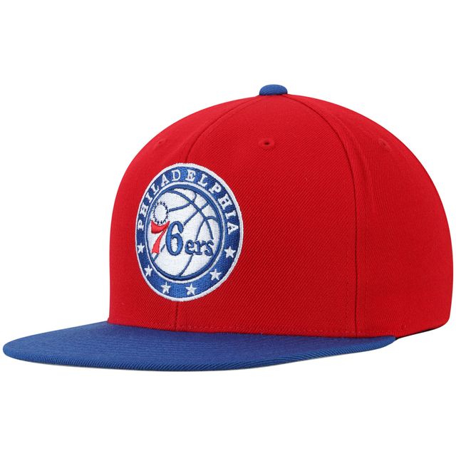 Laine bicolore rouge des Philadelphia 76ers Mitchell & Ness pour hommes - Casquette Snapback