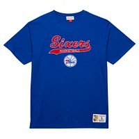 Men's Mitchell & Ness Royal Philadelphia 76ers Hardwood Classics Felt Applique Slub T-Shirt