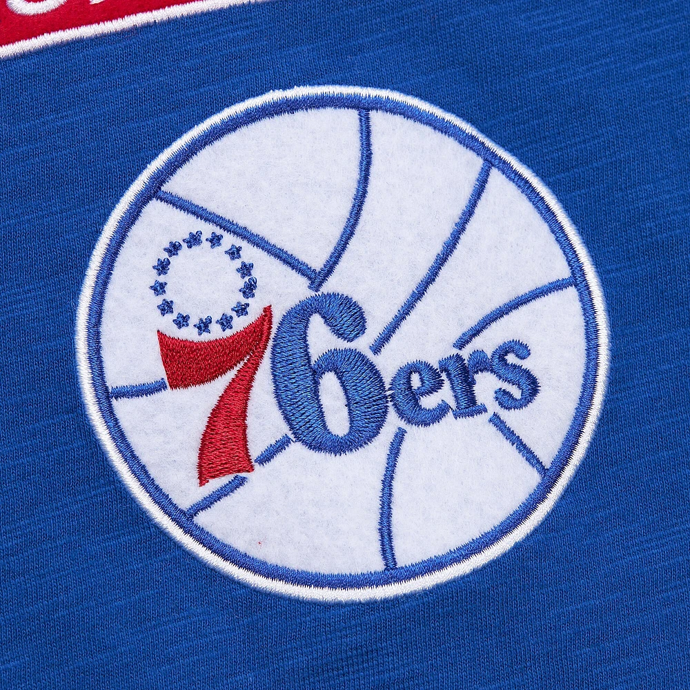 Men's Mitchell & Ness Royal Philadelphia 76ers Hardwood Classics Felt Applique Slub T-Shirt