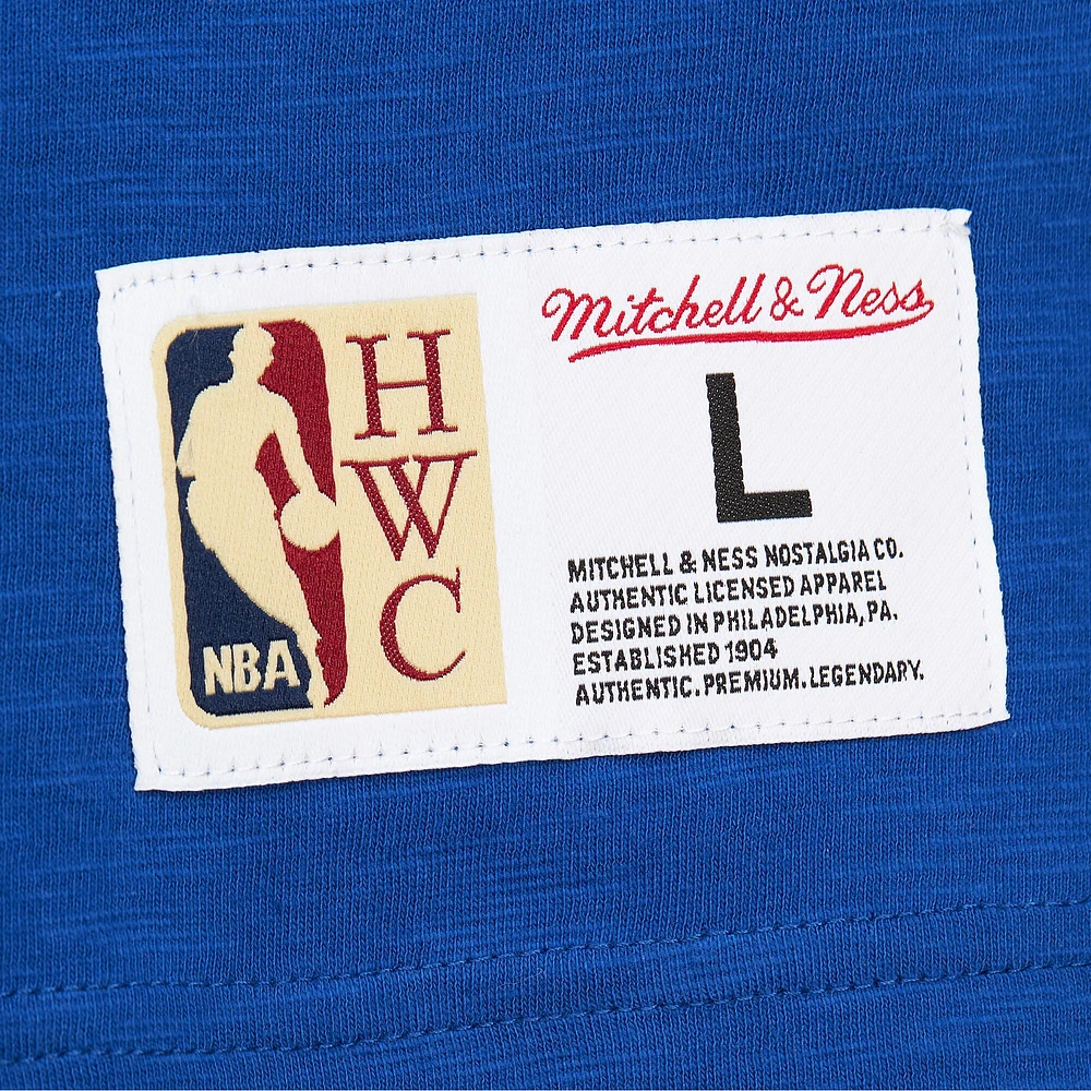 Men's Mitchell & Ness Royal Philadelphia 76ers Hardwood Classics Felt Applique Slub T-Shirt