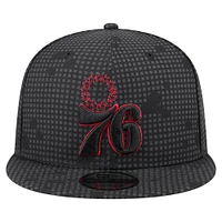 Men's New Era Black Philadelphia 76ers Midnight Ink Pop Outline 9FIFTY Snapback Hat