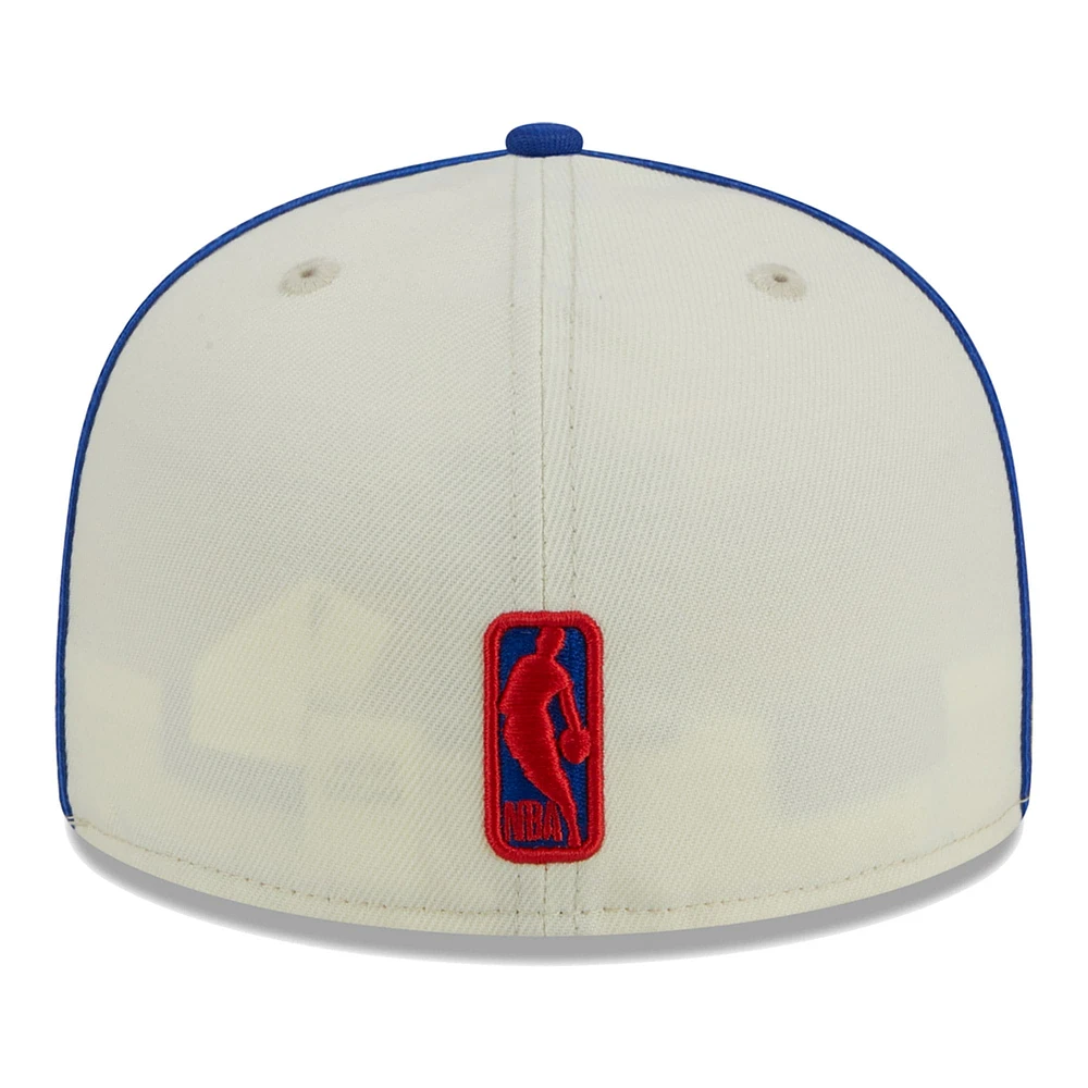 Men's New Era Cream/Royal Philadelphia 76ers Piping 2-Tone 59FIFTY Fitted Hat