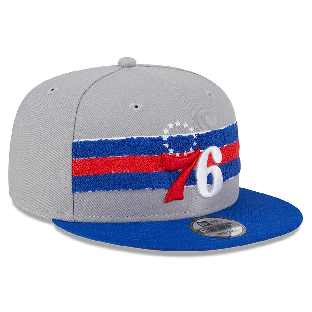 Men's New Era Gray Philadelphia 76ers Chenille Band 9FIFTY Snapback Hat
