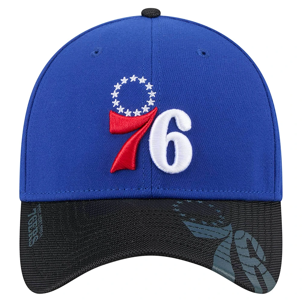 Men's New Era Royal/Black Philadelphia 76ers Sport Night Visor Hit 39THIRTY Flex Hat