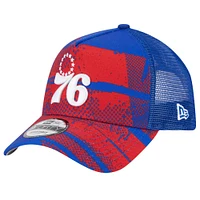 Men's New Era Royal/Red Philadelphia 76ers Tip Off A-Frame Trucker 9FORTY Adjustable Hat