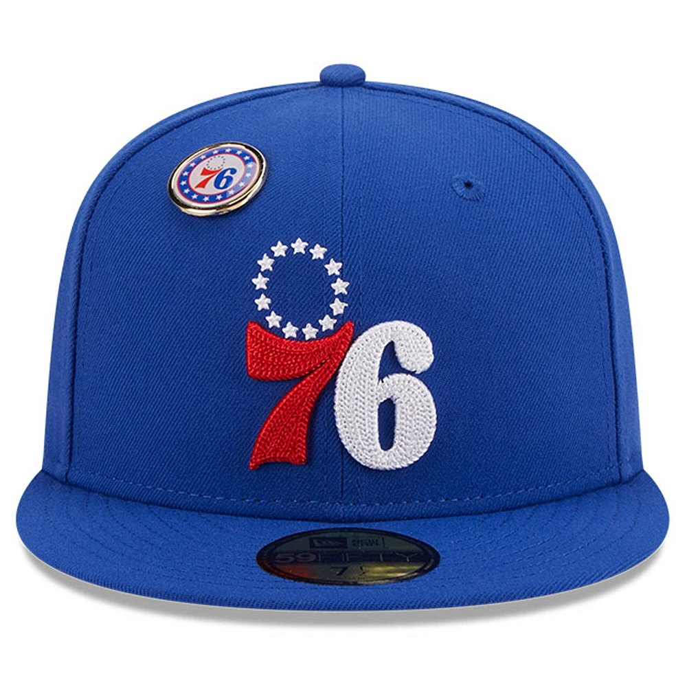 Men's New Era Royal Philadelphia 76ers Chainstitch Logo Pin 59FIFTY Fitted Hat