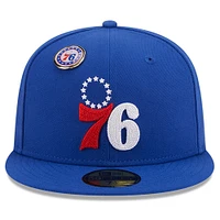 Men's New Era Royal Philadelphia 76ers Chainstitch Logo Pin 59FIFTY Fitted Hat